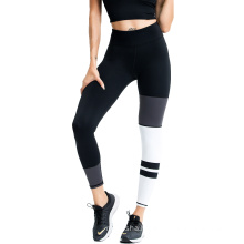 Color-block private label striped high elastic sports trousers women's high waist riding leggings manufacturer